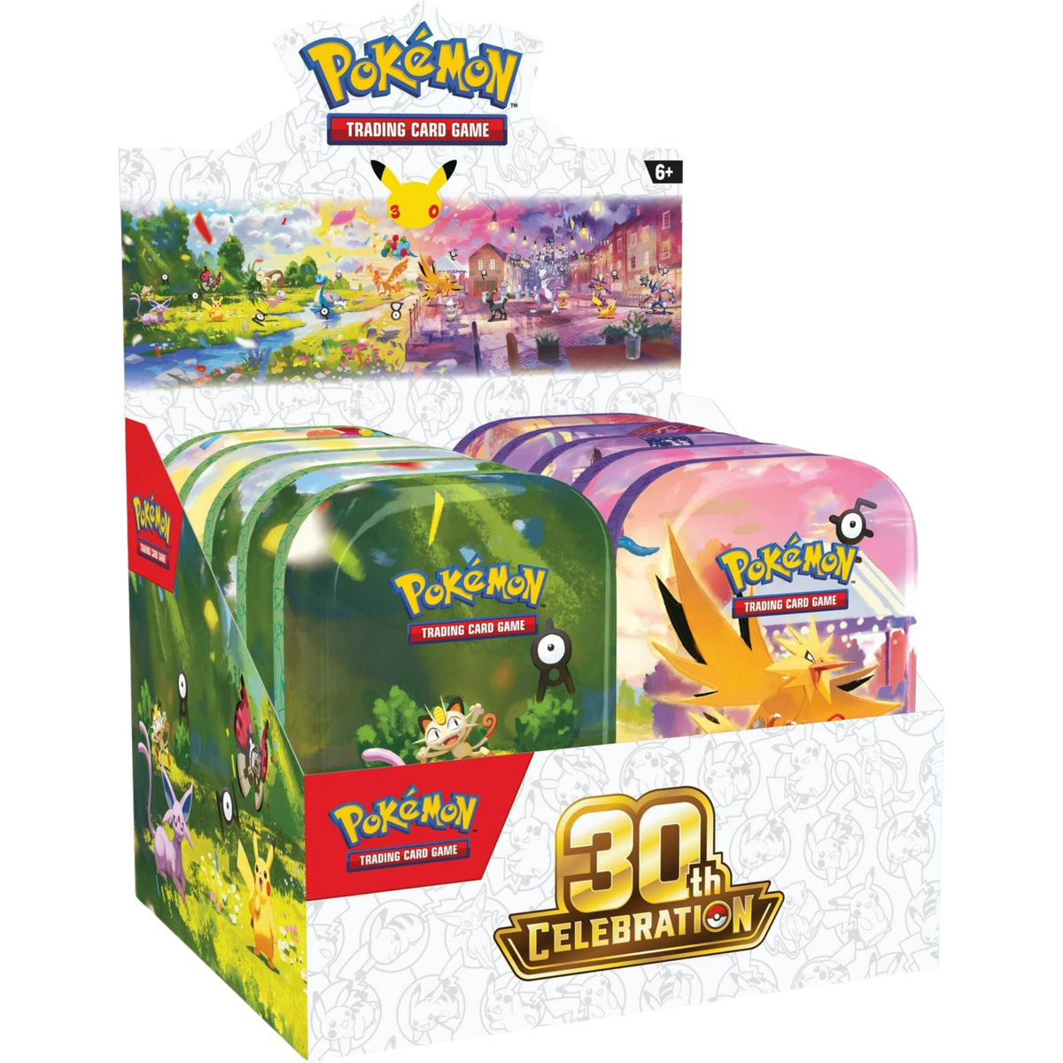 Pokémon TCG 30th Celebration sealed Mini Tin display containing 10 tins